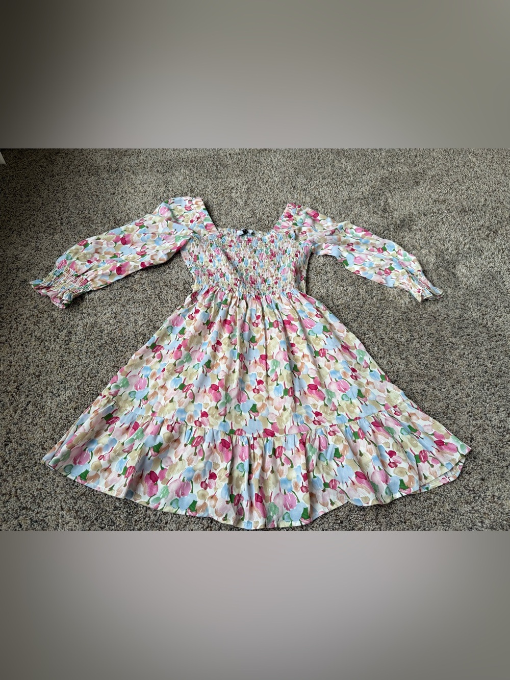 Petal & Pup Women’s Floral Smocked Dress with Puffy Sleeves - Size 0